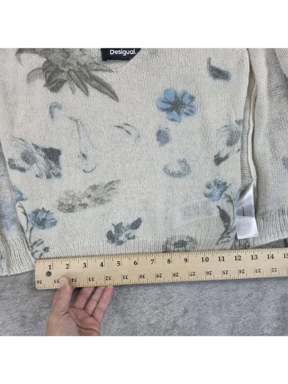 Desigual Cardigan Sweater Set Womens Small Cream Blue Floral Open Knit Sheer
